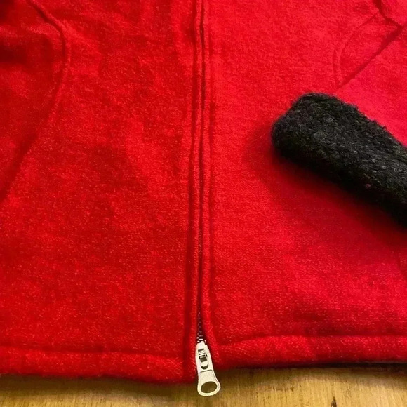 Marisa Christina Women’s Wool 100% Zip Up  Outer Sweater Holiday Red Blk Fluff M - Picture 13 of 16